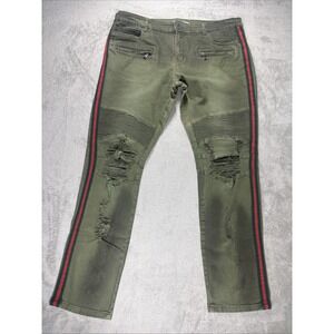 Embellish Men's Brand Green Jeans Denim Distressed w/ Red Side Stripe Sz 40
